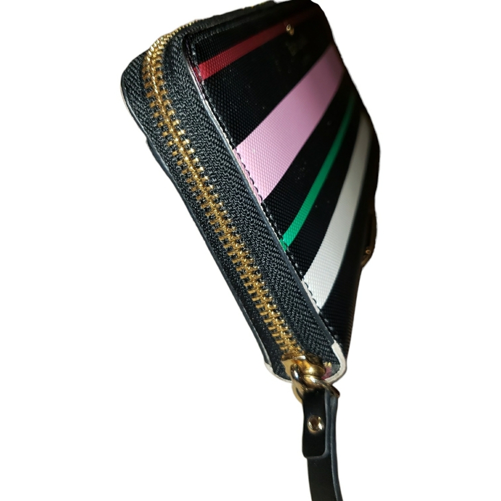 Kate Spade Black Pink Green White Harding Street Striped Zip-Around Wallet EUC - Picture 6 of 8